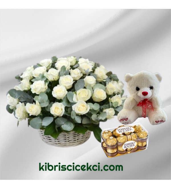 Sepette 33 Beyaz Gül Ayıcık 16'lı Ferrero Çikolata